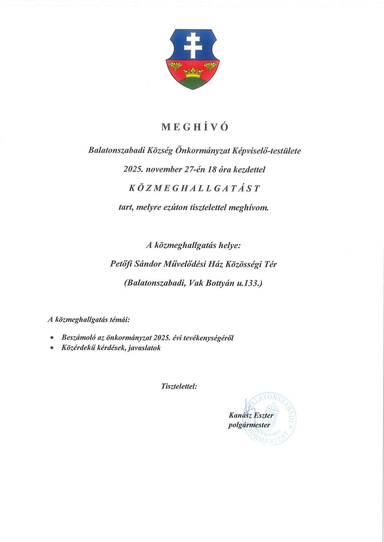 Meghívó közmeghallgatásra 2025.11.27. 18 óra 1