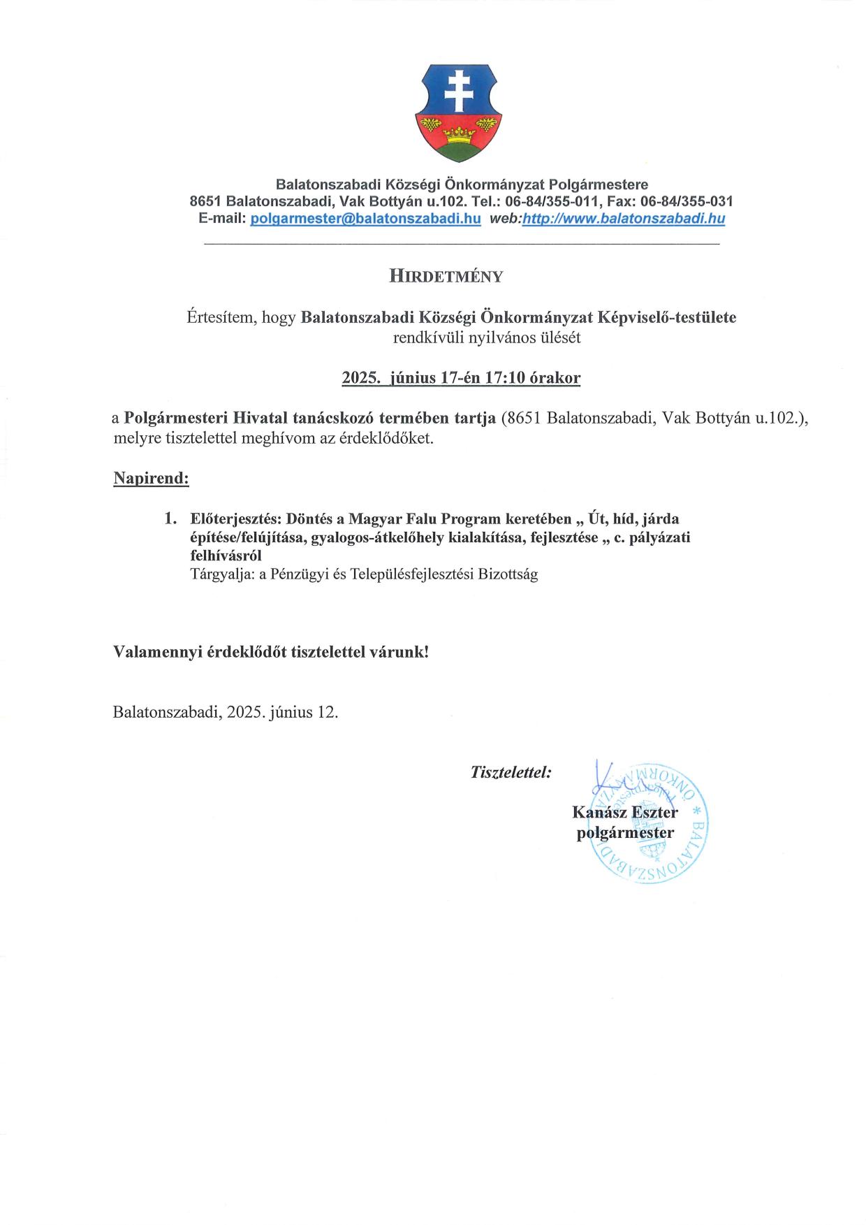 Hirdetmény rk KT ülésre 2025.06.17. 1