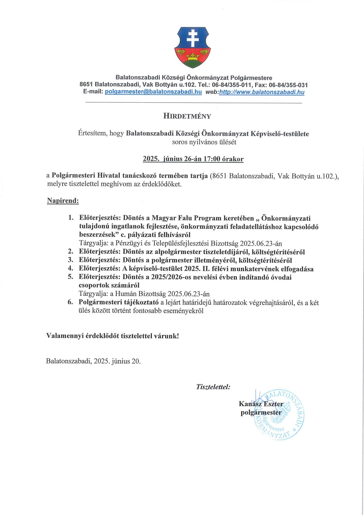 Hirdetmény KT ülésre 2025.06.26. 1