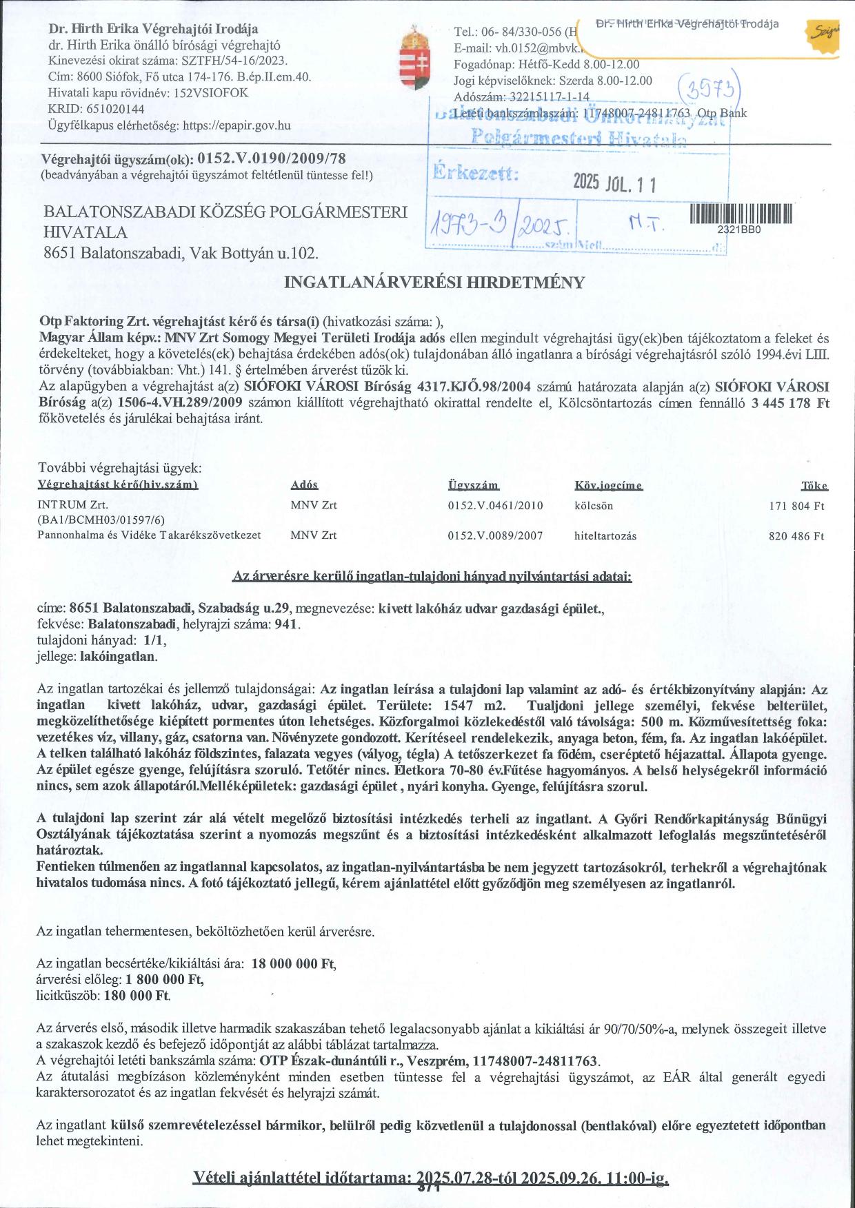 0152.V.0190 2009 76 BSZ. 941 hrsz 1